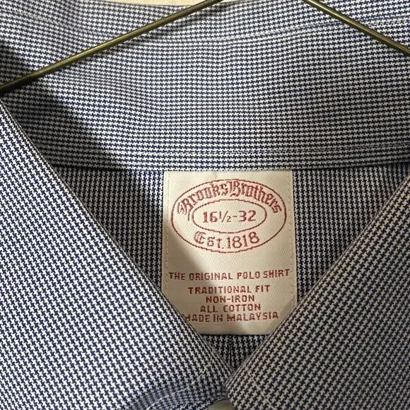 Brooks Brothers 16.5 34/35 “The Original Polo Shirt” traditional Fit Blue Check - Picture 6 of 6